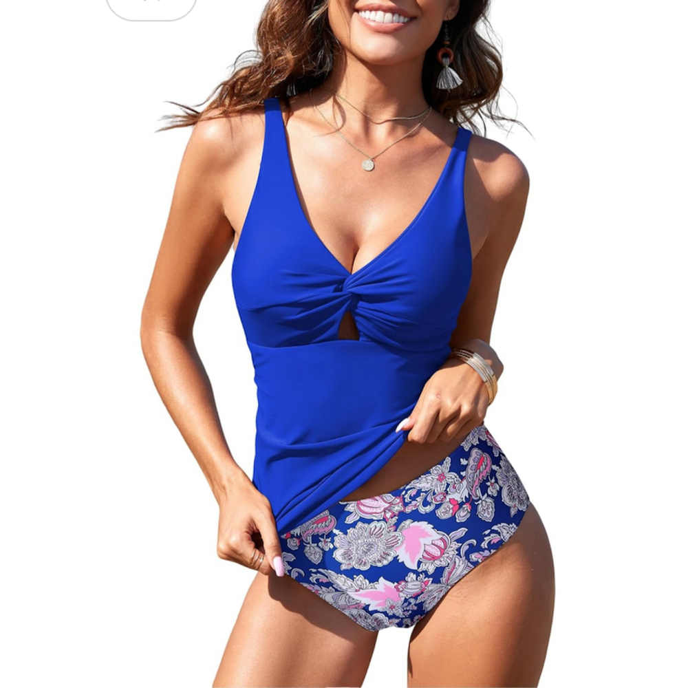 ZAFUL Women's Tankini Swimsuit Twist Front Tummy Control High Waist Size 4/Small